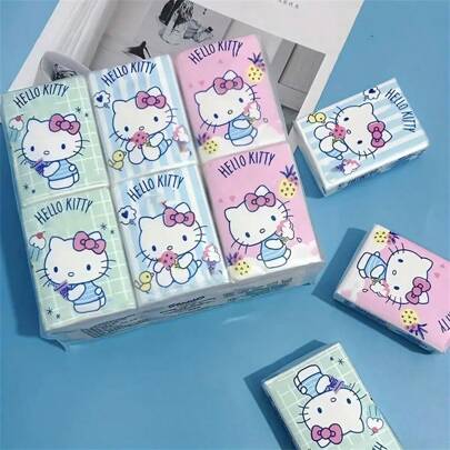 Sanrio 18 علبة مناديل ورقية صغيرة محمولة لكيتي وبوشاكو من سانريو، 3 طبقات ناعمة، مناديل متعددة الاستخدامات للتنظيف المنزلي وحمام ورقي
