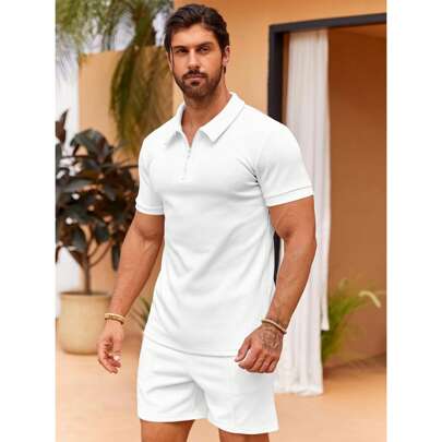 Men's Polo Shirt And Shorts Set 2 Piece Fashion Summer Casual Short Sleeve Outfit