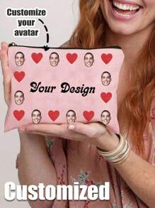 1pc Custom Face Pouch Cosmetic Bag With Photo Picture Customized Friend's/Family's/Your Own Face-Personalized Photo Collage Tote Bag-Gift For Girlfriend/Wife, Valentines Gift - Multicolor - View 2