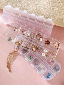 1pc Transparent Portable Jewelry Storage Box, Necklace Earrings Rings Anti-Oxidation Detachable Organizer Container, Accessories Case