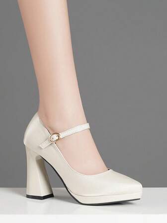 女士高跟鞋，带绑带粗跟，超高跟，有粉色、杏色、裸色、酒红色、黑色、白色、红色、银色、金色、棕色可选，时尚百搭