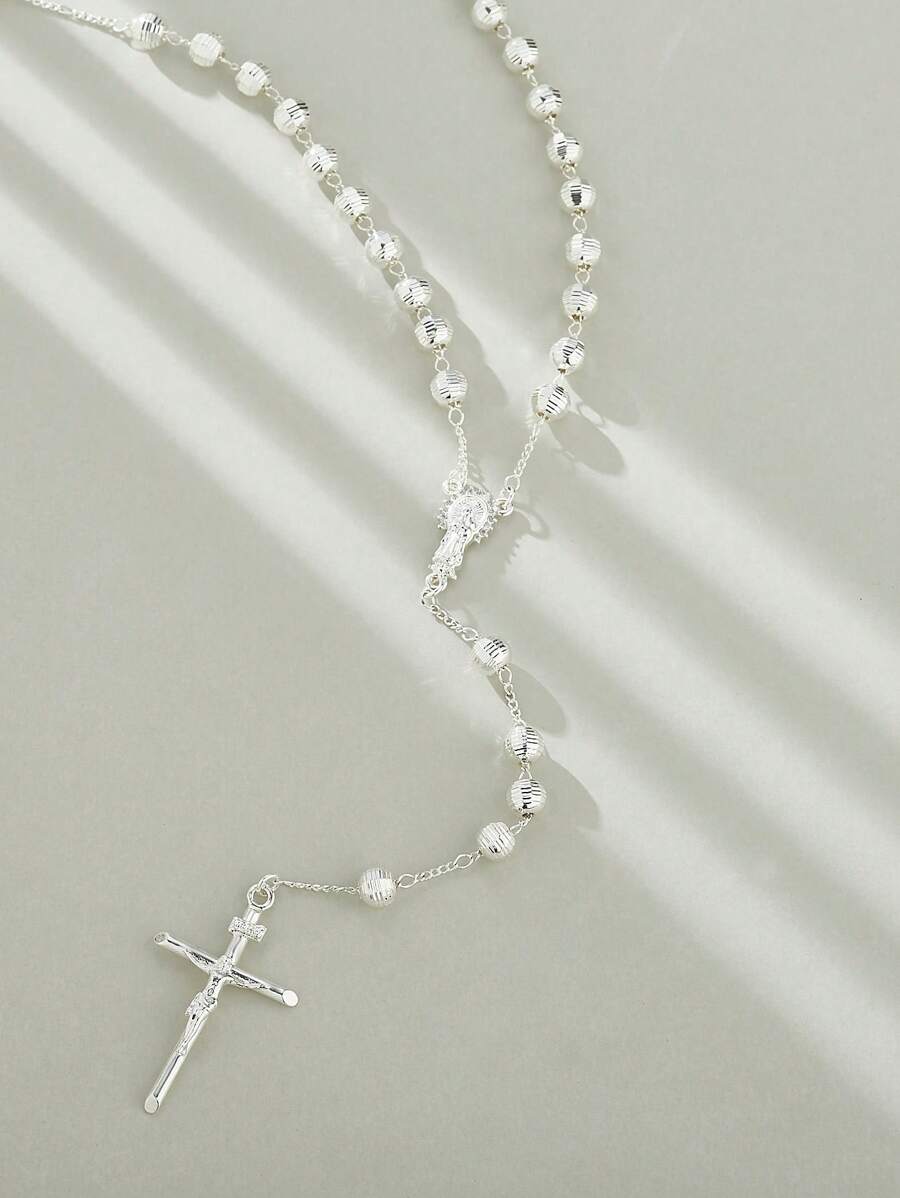 Collana Rosario Plata Estrella da 24 pollici, simbolo di protezione e fortuna, adatta per uomo e donna - Argento - Visualizzare 1