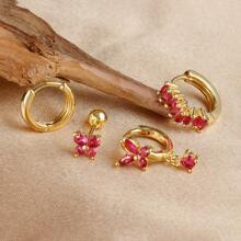 4 件装可爱蝴蝶方晶锆石耳环套装女士款，18K 镀金，简约不锈钢耳钉首饰