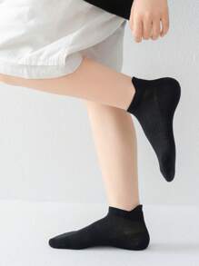 5 Pairs Of Spring/Summer Children's Thin Boy/Girl Student Socks Black Summer Solid Color Mesh Thin Boat Socks Heel Socks - Black - View 2