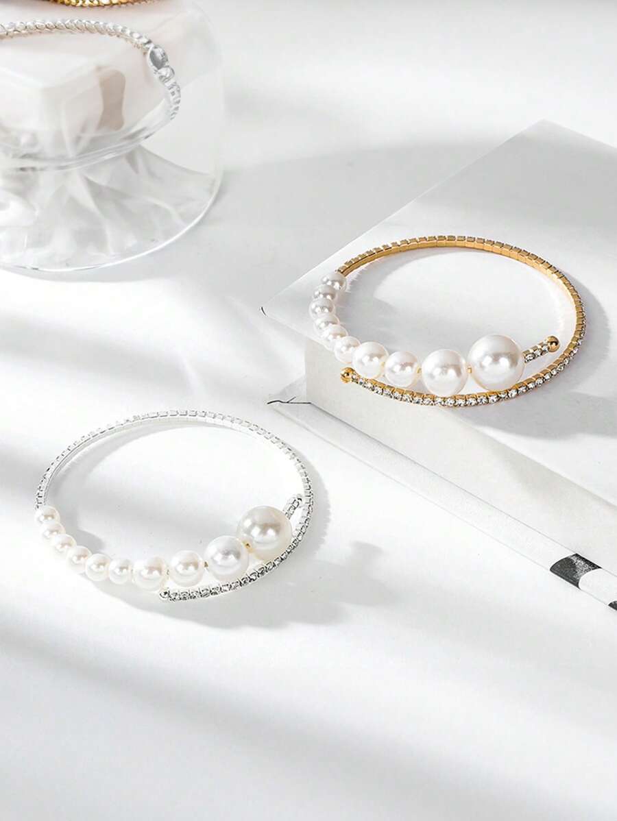 1 chiếc vòng tay thời trang đính ngọc trai giả hoàn toàn bằng đá Rhinestone, phụ kiện trang sức tinh tế phù hợp cho cả nam và nữ, lý tưởng để đeo hàng ngày và làm quà tặng - Nhiều màu - Xem 1