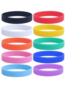 15件/5件/1件夏季男女糖果色硅胶腕带，适用于音乐会、电子音乐活动、运动场所、沙滩派对、时尚服饰，多种颜色可供选择