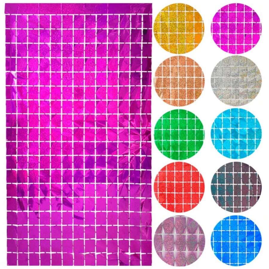 2 Units Foil Fringe Curtain Panel Metallic Party Square Wall Decoration Background For Parties - UNGU - View 1