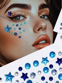 Adesivo de joia facial com design de estrela azul para decoração de strass, suprimentos para fãs de concertos estilo INS, decoração de joias acrílicas