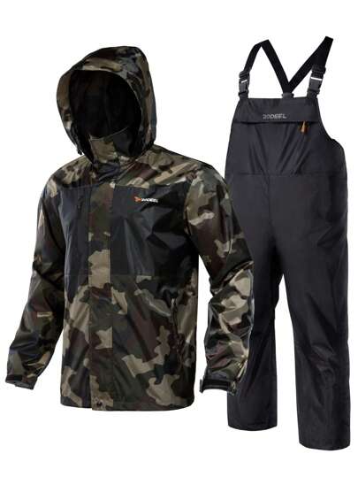 RODEEL Men's Waterproof Fishing Rain Suit Windproof, Breathable Quick-Drying Multi-Pocket Design With Hook-And-Loop Sleeves Adjustable Overalls Perfect For Outdoor Enthusiasts