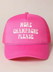 1pc bedrukte "More Champagne Please" Cord Mesh Baseball Cap, Verstelbare Outdoor Zonbescherming Casual Hoed Voor Lente Herfst Reizen Strandvakantie, Y2K Stijl Voor Jongvolwassenen