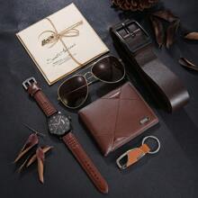 7pcs Fashion Business Casual Men's Watch Set With Belt, Sunglasses, Wallet, Great Gift For Father's Day, Thanksgiving, Teacher's Day - Multicolor - View 3