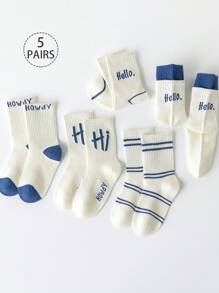5 Pairs Kids/Toddlers Mesh Breathable Socks - Color Block, Solid, Cartoon Letter, Striped Mid-Calf Length Socks, Comfortable And Stylish For Spring/Summer, Suitable For School, Casual And Sports Shoes - Multicolor - View 1