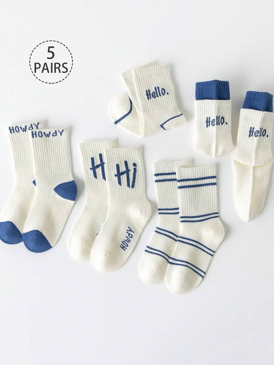 5 Pairs Kids/Toddlers Mesh Breathable Socks - Color Block, Solid, Cartoon Letter, Striped Mid-Calf Length Socks, Comfortable And Stylish For Spring/Summer, Suitable For School, Casual And Sports Shoes - Multicolor - View 1