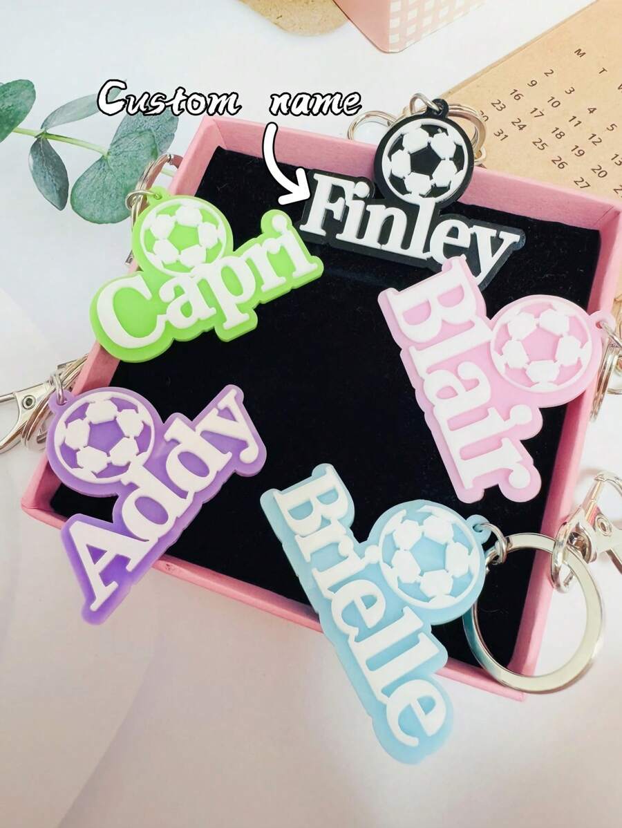 1 Pc Custom Acrylic Keychain, A Diy Double-Layer Design Featuring Personalized English Name Tags In Various Colors, Shaped Like A Soccer Ball. This Keychain Is Perfect For Sports Enthusiasts And Can Be Used As A Decorative Accessory For Bags And Zippers, Making It An Ideal Gift For Back-To-School Celebrations, Holidays, Or Friends.