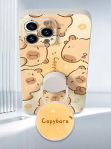 1 st. Wit TPU Cartoon Peer Patroon Anti-Drop Telefoonhoesje En 1 st. Cartoon Peer Patroon PC 360° Draaibare Opvouwbare Standaard