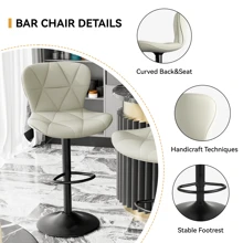 Nalupatio Bar Stools Set Of 2, Tall Bar Stools, Upholstered Bar Stools With Metal Base, Modern Bar Stools For Kitchen Counters Restaurants - White - View 3