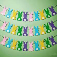 Nuevo Conejo de macarrón de Pascua, Pompón, Banner de Cinta, 1 set de 10 conejos para decoración de fiesta de Pascua