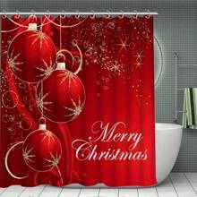 1pc/4pcs Christmas Festive Red Lanterns Shower Curtain Gift Modern Home Bathroom Decoration Curtain And Toilet Floor Mat 3-Piece Set With 12 Shower Curtain Hooks Fall Decor Bathroom Accessories Back To School