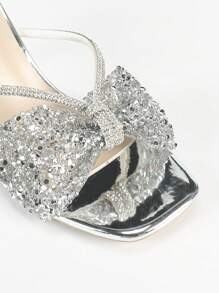 Dames sandalen met hoge hak en kristal versierd bandontwerp, open teen, strik, zomerse nieuwe slippersandalen