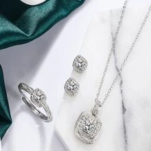 925 银镶嵌锆石戒指耳环项链套装，时尚设计，结婚礼物 - 白色 - 查看 6