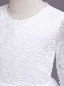 Váy phù dâu cho bé gái tuổi mới lớn, váy cưới màu trắng, váy công chúa, váy dạ hội cho bé gái, tiệc sinh nhật, váy dạ hội biểu diễn piano - trắng - Xem 7