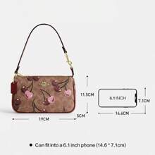 Coach Nolita 19 Small Tan Shoulder Bag - Cherry Print PU Leather Purse With Top Handle, Classic Logo Crossbody Bag