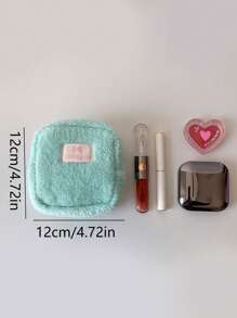 1 Plush Square Lightweight Flat Wallet, Sanitary Napkin Storage Makeup Bag, Cosmetics Storage Bag, Cosmetics Storage Bag Mini Bag Travel Accessories Makeup Brush Bag Cosmetics Container Makeup Bag Travel Essentials Women's Accessories Travel Supplies,For Holiday Beach, Bathroom Collection, Bedroom Collection, Large Capacity