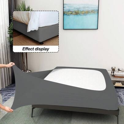 1 pieza Falda de cama envolvente de seda de leche, de unicolor o estampada, envolvente elástica de 4 lados, adecuada para la decoración del dormitorio del hogar