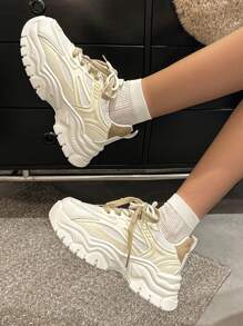 2025 New Korean Style Women Versatile Thick Sole Casual Lace-Up Breathable Sneakers