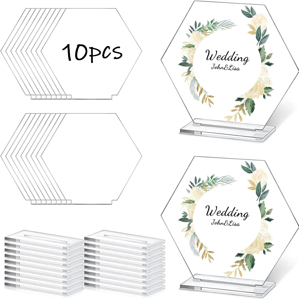 10pcs Acrylic Transparent Blank Wedding Hexagon Table Cards DIY Wedding Guest Birthday Party Seating Card - Multicolor - View 1