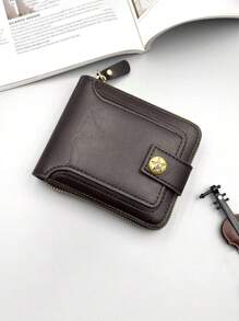 1pc, Men's Wallet, Retro PU Leather Multi Card Zipper Wallet, With 8 Card Slots And Change Pocket, Large Capacity Buckle Credit Card With Zipper, Brown,Large Capacity Multi-Card Slots,Business Casual Style,Birthday Gift,Graduation Gift,Father's Day Gift
