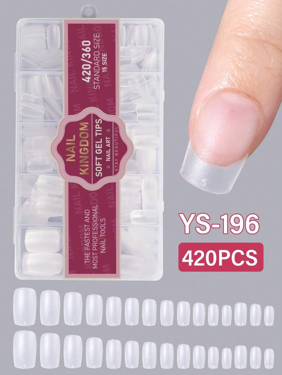 420 Cái/Hộp Hot Trong Suốt Mờ Vuông Stiletto Hình Quả Hạnh Nhân Che Phủ Toàn Bộ 12 Kích Cỡ Gel Mềm X Đầu Móng Tay Bấm Móng Tay Phụ Kiện Làm Móng Tay
