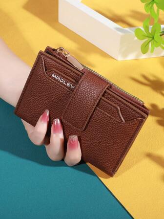 Cartera corta vintage de color liso, billetera plegable portátil, monedero, portacartas de crédito de mujer, cartera, cartera mini, cartera pequeña