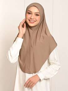 1pc Women's Solid Color Elastic Chin Cover Headscarf, Can Be Used As Robe, Headscarf, Veil, Suitable For Daily Wear, Breathable And Comfortable, Can Be Used As Lining For Headscarf Or Veil. - Solid Color - View 2