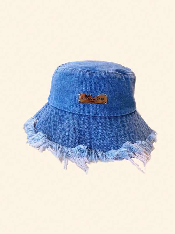 Chapeau seau à ourlet brut avec étiquette lettre, chapeaux seau légers, polyvalents et élégants