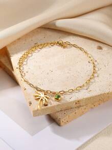 1 szt. Palm Tree Birthstone Anklet dla kobiet Delikatny kokosowy łańcuszek na kostkę Letnia biżuteria plażowa Modne dodatki Prezent na Walentynki, mama, matka, Dzień Matki, prezent