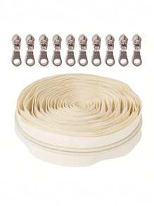 Zíper de 450 cm/177,16 polegadas com 10 cabeças de zíper prateadas, zíper de nylon de cor sólida nº 5 disponível em 7 cores, incluindo branco, preto e bege, adequado para roupas, bolsas, tecidos para o lar e projetos DIY