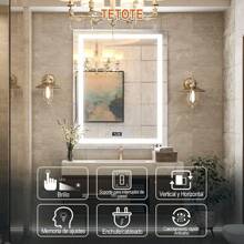 Espejo Led,Espejo para Baño 50 x 70 CM,Espejo de Pared Regulable y con 3 Temperaturas de Color, Botones táctiles Inteligentes con Ajuste de Hora, función de Memoria y desempañado HD - 1 - Ver 5