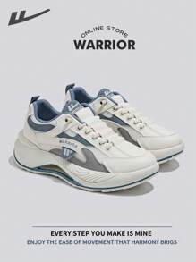 WARRIOR 勇士春夏轻便舒适透气跑鞋简约风格休闲时尚运动鞋全年适用耐磨全天穿着训练运动鞋舒适街头风格厚底男鞋 - 米/藍灰/灰 - 查看 1