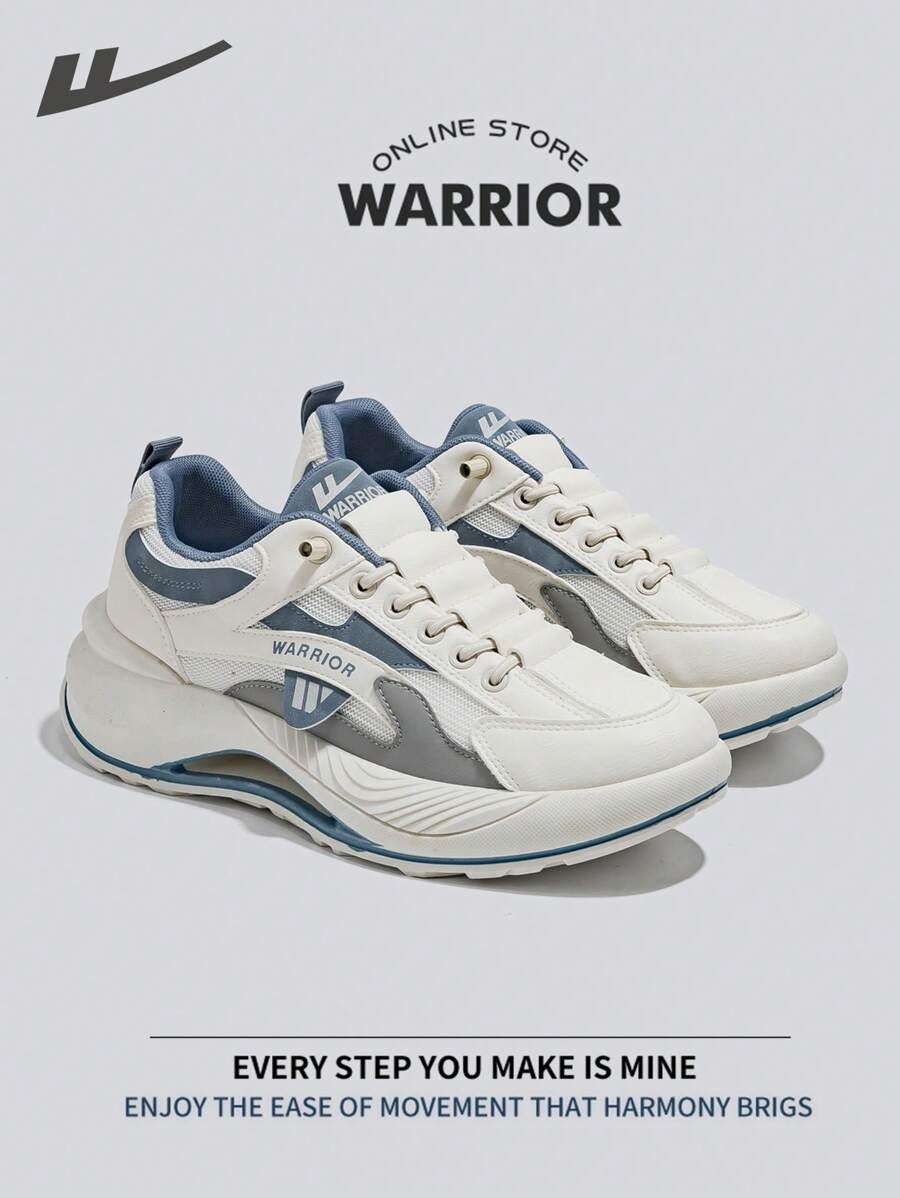 WARRIOR 勇士春夏轻便舒适透气跑鞋简约风格休闲时尚运动鞋全年适用耐磨全天穿着训练运动鞋舒适街头风格厚底男鞋 - 米/藍灰/灰 - 查看 1