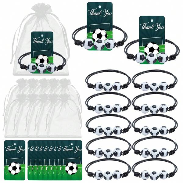 30 pièces/10 ensembles de souvenirs pour la fête du football, comprenant des sacs à rubans, des bracelets et des étiquettes en papier brun. Convient pour les anniversaires, les fêtes d'événements de football, les événements sportifs et autres occasions