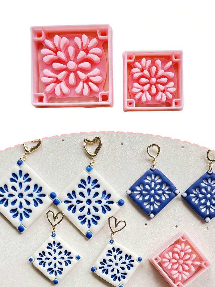 方形砖民族风格粘土切割器，方形独特设计软聚合物粘土切割器，用于 DIY 耳环珠宝制作，塑料压花工具套件 - Clay Cutter - 查看 8