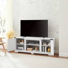 Modern Farmhouse TV Media Stand, Large Barn Inspired Home Entertainment Console, For TV Up To 70'', With Open Shelves And Closed Cabinets, White, 64.8"W*15.67"D*24.29"H