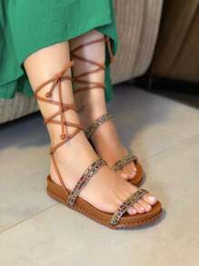 Super Comfortable Women's Sandal With Tie New - 駝色 - 查看 2