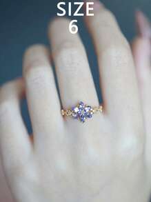 1pc S925 Sterling Silver Vintage Inspired 6-Petal Flower Cubic Zirconia Elegant Women Ring, Suitable For Daily Wear, Festivals, Parties, Jewelry Gift