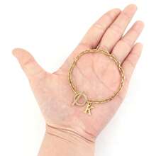 1pc Classic Fashion Stainless Steel Initial Bracelet For Women Toggle Clasps Gold Color Chain Bracelets For Women