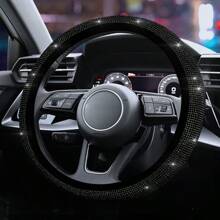 1-częściowa skórzana osłona kierownicy z kryształkami, z błyszczącymi kryształkami, pasująca do SUV-ów, sedanów, samochodów, ciężarówek, uniwersalna, pasująca do 14,5-15-calowego kryształowego brokatu dla kobiet