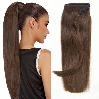 Extensiones de cabello natural de color liso y largo para coleta, estilo clip-in para un uso diario conveniente