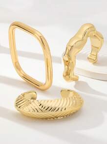 1 Conjunto de Braceletes Grossos À Prova d'Água para Mulheres, Pulseiras Empilháveis com Formato Quadrado, Jóias - Dourado - Visão 2