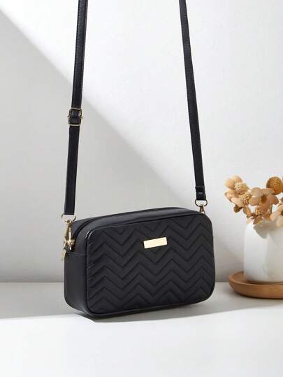 Cute Casual Crossbody Bag, 2025 Fashion Wave Pattern Embroidery Girl's Shoulder Crossbody Bag, Detachable And Adjustable Shoulder Strap, Sweet Twill Zipper Bag